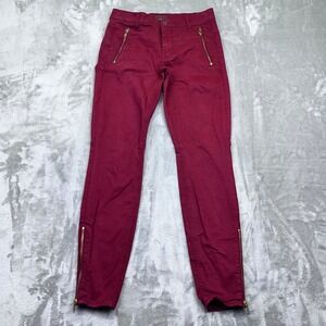 MOTHER Zip Muse Touch & Go Burgundy Skinny Ankle Pants Gold Zipper Sz 27 Fit 26"